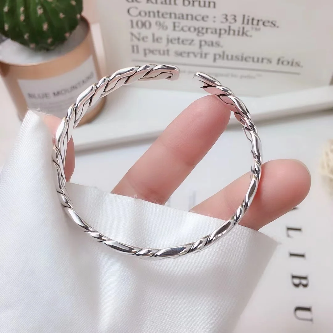 

999 Sterling Silver Bracelet Men's And Women's Knitting Silver Bracelet Fashion Versatile Opening Personality Silver Bracelet