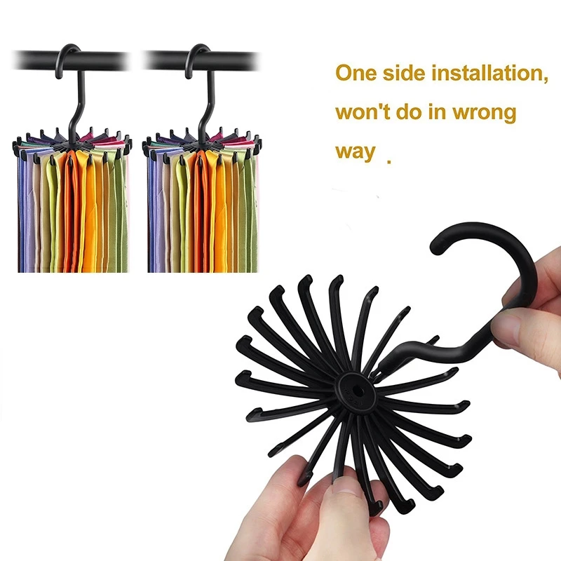 Plastic Portable Tie Rack For Closets Rotating Ties Hook Holder Belt Scarves Hanger For Men Women Clothing Organizer