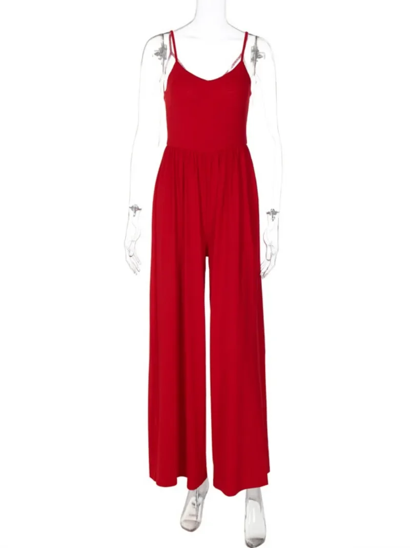 Casual Sexy Ärmellose Hohe Taille Overall 2025, Frühling Sommer Frauen Spaghetti Strap Urlaub Strand Overalls Schwarz Rot Streetwear