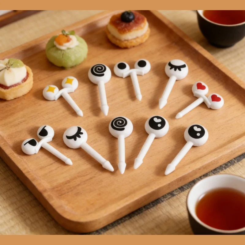 10Pcs/Set Mini Skewers Cute Cartoon Eyes Kawaii Lunch Bento Box Food Fruit Picks Fork Sticks Buffet Sandwich Toppers Decor Fork
