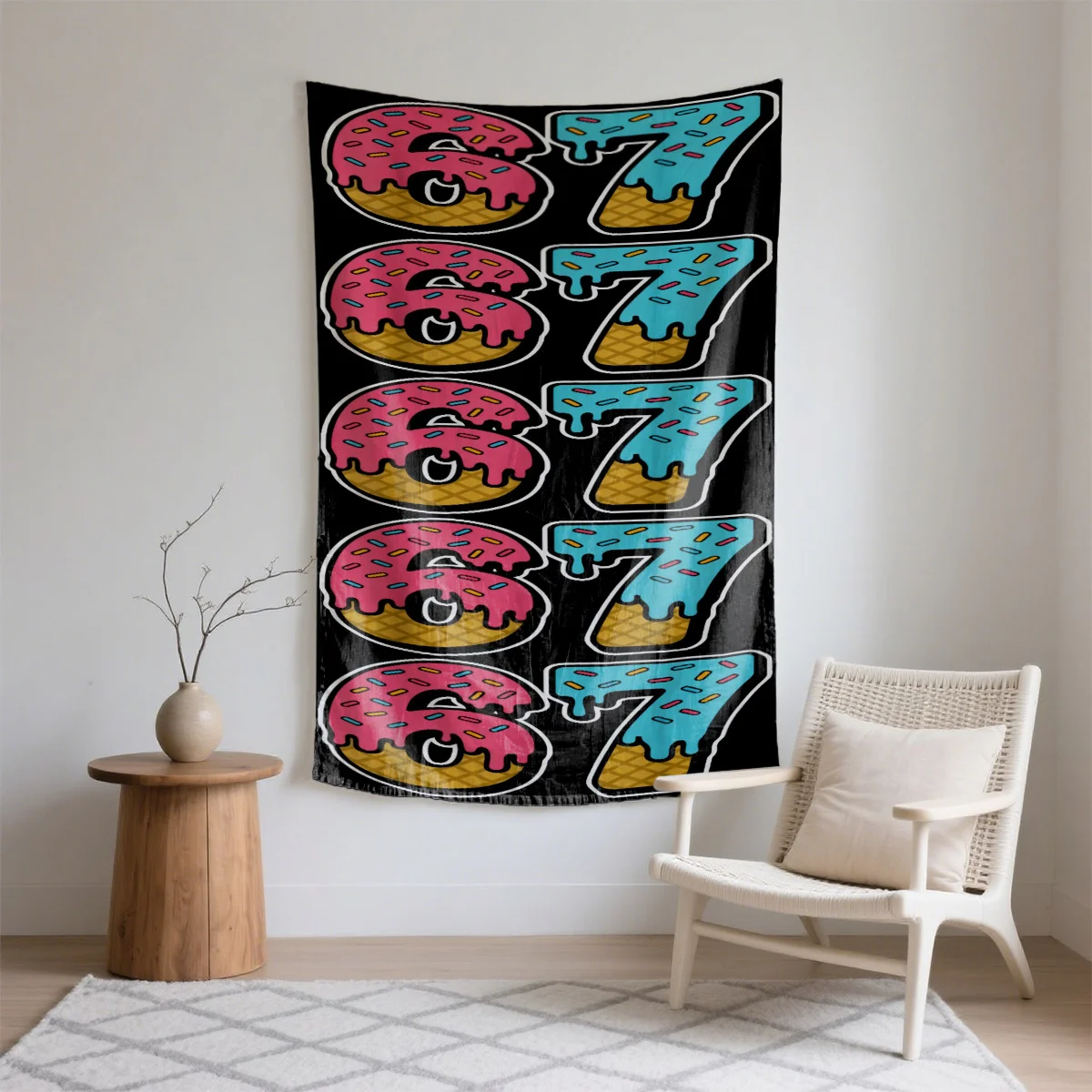 Repeating 67 donut with eyes waffle Digital printing polyester wall tapestry suitable for use in living rooms offices bars party