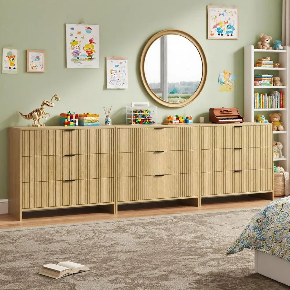 

Комод из натурального дуба 95 дюймов с металлическими ручками для хранения вещей в спальне, гостиной или прихожей