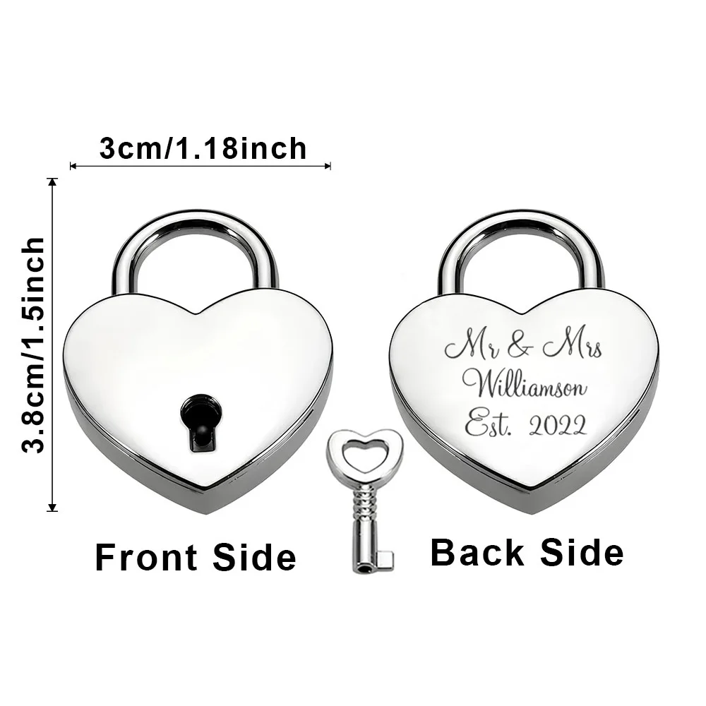 1PC Romantisch paar liefde Aangepaste naam en datum Mini hartvormig slot Liefde hangslot Wish Lock Bruiloft ingetoetst hangsloten voor Annive