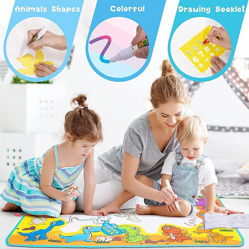 Tapis de dessin à l'eau magique 100x80CM avec stylos magiques réutilisables, jouet de planche à dessin pour enfants, peinture Doodle Montessori 39x31 pouces