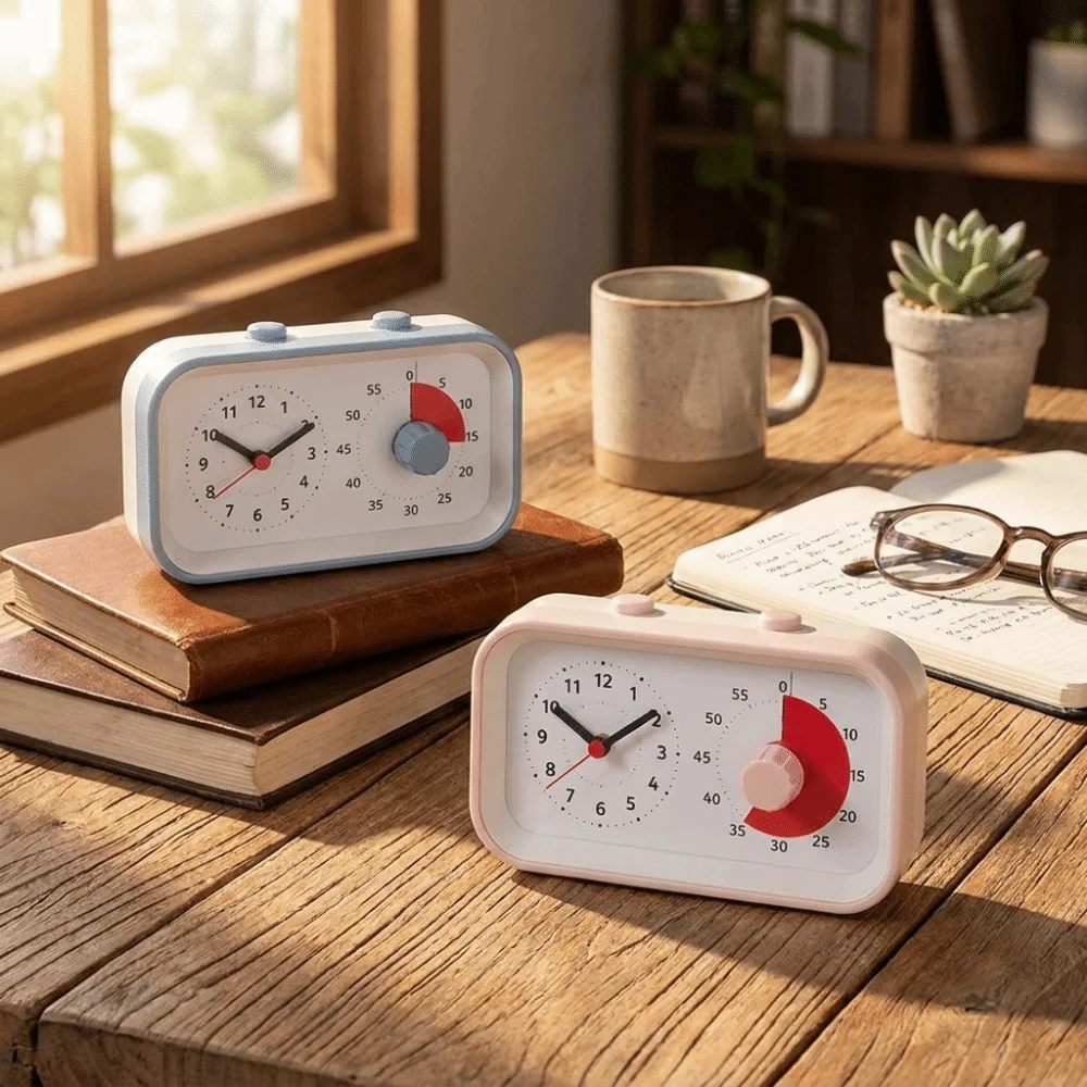 Dual Screen Dual Screen Visual Timer 60 Minute Countdown Silent Time Manager Alarm Clock Self-discipline Battery Operated