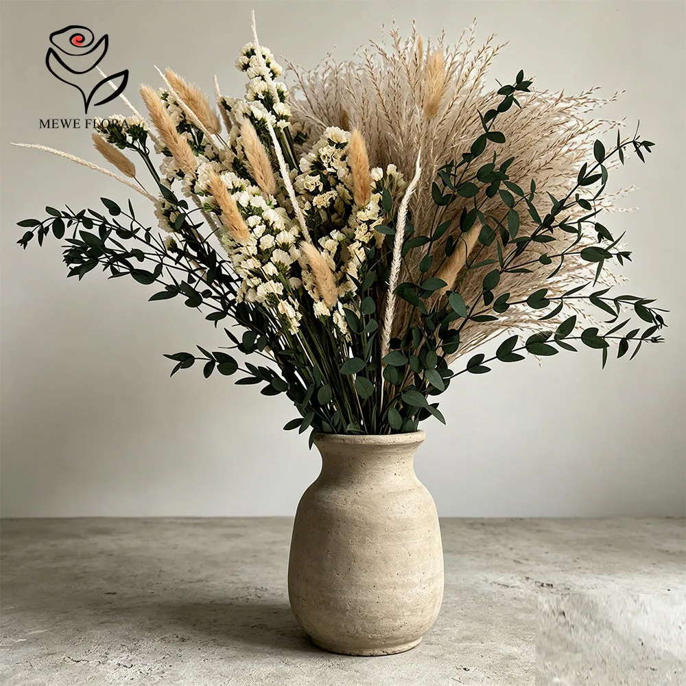 Gemischter Trockenblumenstrauß mit Pampasgras und Eukalyptus für Hochzeits-Tischdekoration, Heim-Party-Vase, Blumenarrangement-Deko