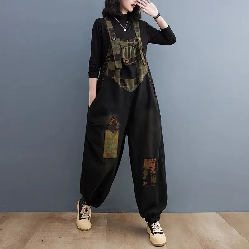 2024 Korean Summer New Design Jumpsuit Women Print Denim Overalls Ladies Vintage Oversized Jeans Girl Punk Style Femme Trousers