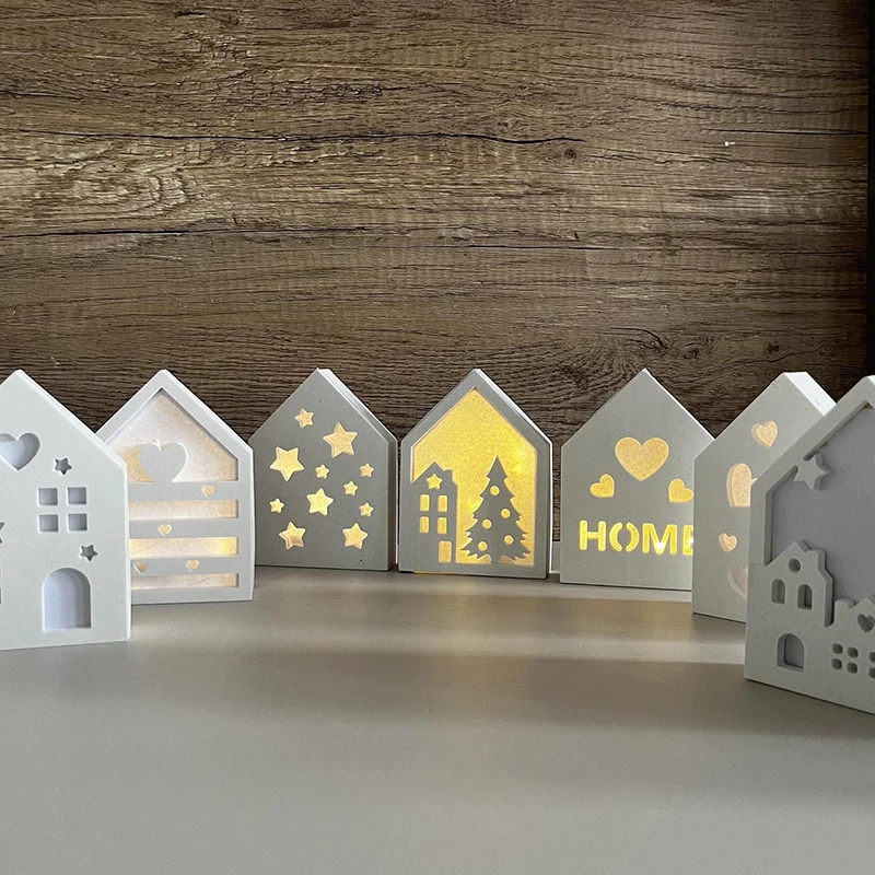 New Hollow Splicing House Silicone Mold Gypsum DIY Star Love House Decoration Mold Tea Light Candle Holder Cement Plaster Mould