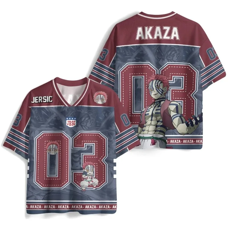 2026 New Demon Slayer Kimetsu No Yaiba Upper Moon Three Akaza V-Neck Jersey Unisex Couple Style Children's Sports Casual T-Shirt