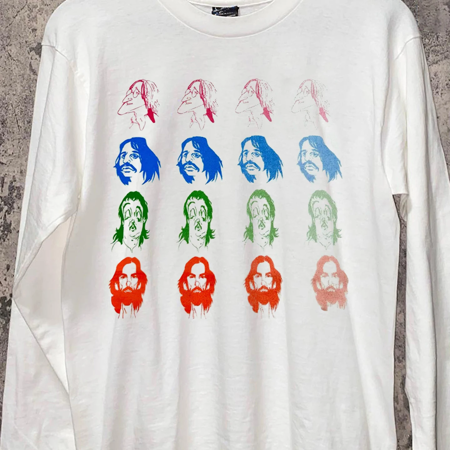 Vintage Fun Sketch Portrait Print Long Sleeve T-Shirt College Style Trendy Brand Casual Loose Fit Breathable Cotton Top