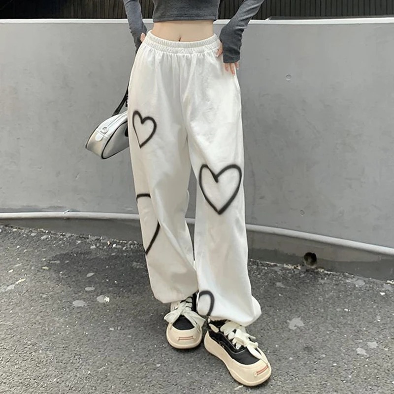 Korean White Oversize Pants Women 2023 Spring Casual Loose High Waist Hallen Pants Woman Streetwear Hip Hop Straight Trousers