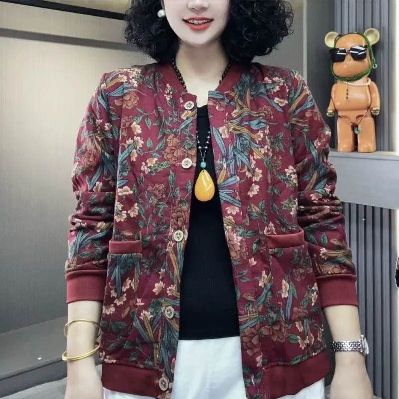 

New Cardigan Jacket Plus Velvet Loose Warm Baseball Uniform Fashionable and Versatile Floral Top