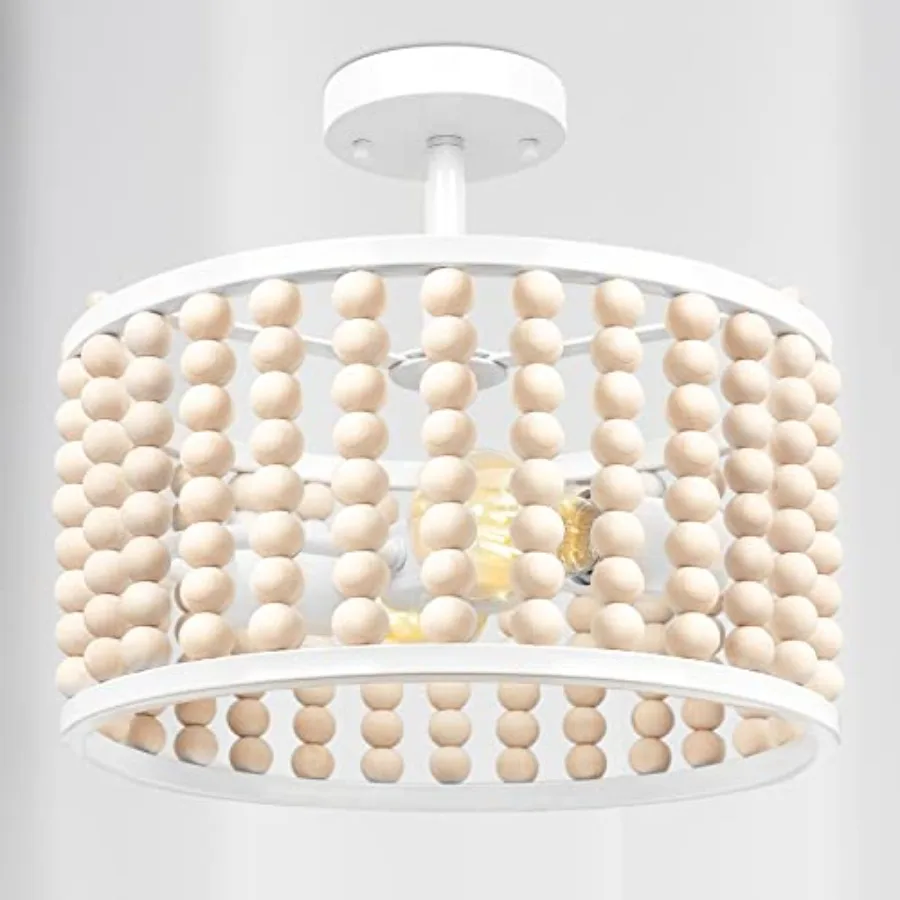 Wood Beaded Boho - Modern Nursery Ceiling Light Fixture, Beaded Semi Flush Mount Light, Farmhouse Lights for Bedroom Hallway Fo