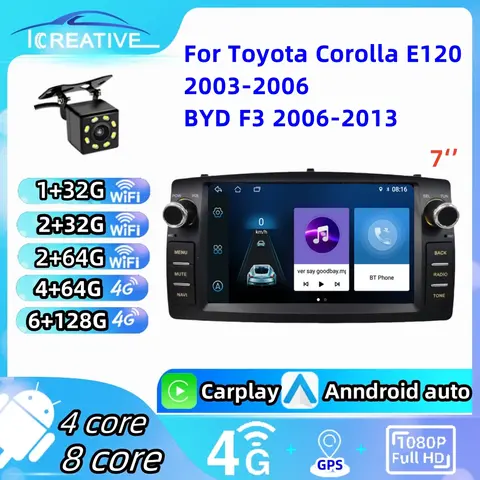 자동차 라디오 안드로이드 For Toyota Corolla E120 2003-2006 BYD F3 Carplay 멀티미디어 7 ''플레이어 2Din Autoaudio 헤드 유닛 네비게이션 GPS