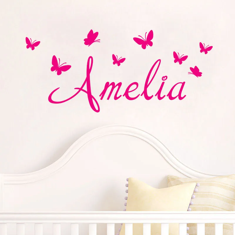 

Personalized Girls Name Wall Decal with Butterflies, Nursery Room Art Sticker, Removable Vinyl for Bedroom Wall Decor, 21 Colors