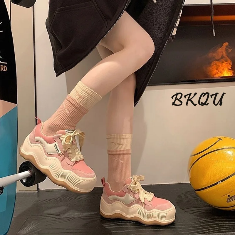 BKQU 2024 Spring New Trend Wave Thick Soled Canvas Women Sports Japanese Bread Casual Board Shoes