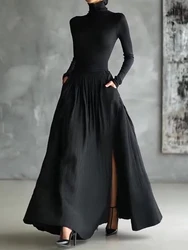 Turtleneck Pullover Top Women Skirt Set Chic Female Shirt And Long Skirt Matching Suit Office Slim Fit Skirt Two Piece Sets 2025