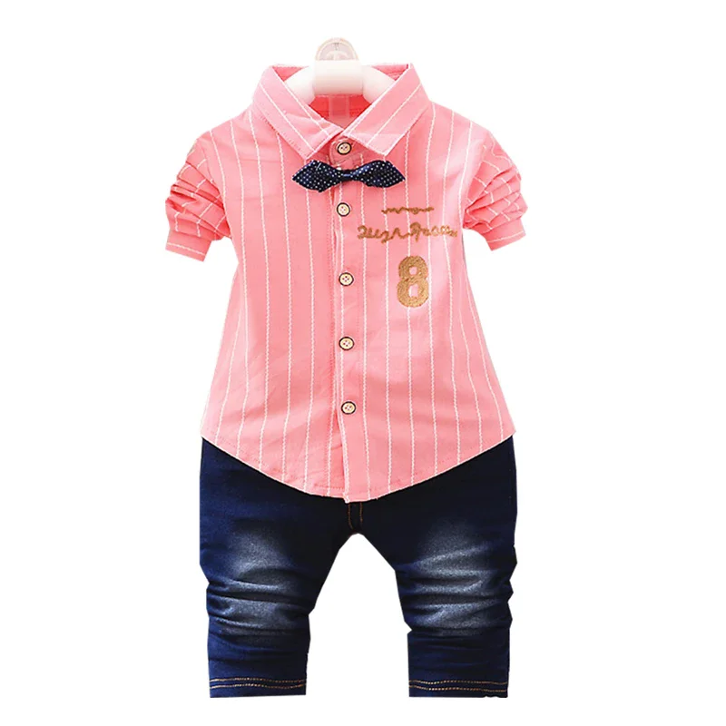 Clothing Set Gentleman Boys Alphabet Embroidered spring autumn Coat + Jeans Give bow tie 0-4 years old Fashion Children's Wear