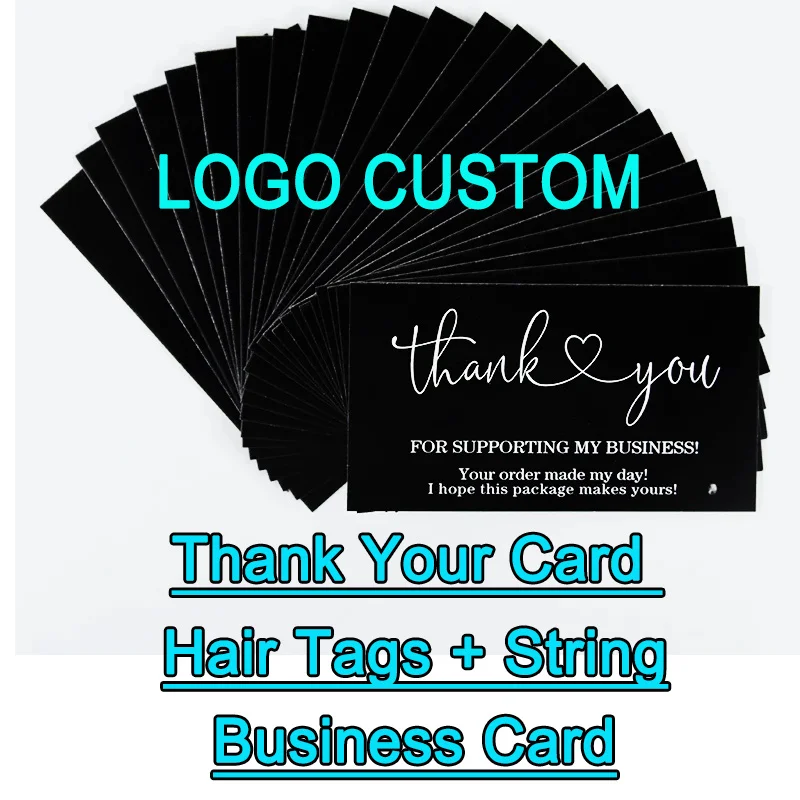 Biglietti di ringraziamento personalizzati da 500 pezzi Biglietti da visita Stampa fronte-retro Decorazione regalo Biglietti per capelli con logo personalizzato con cordino