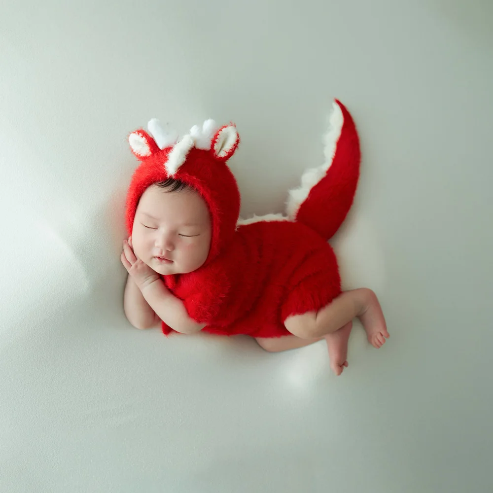 Newborn Baby Dragon Costume Mohair Knitted Jumpsuit With Tail Hat 2pcs/Set Photography Outfit  Animal Clothes Infant Photo Props