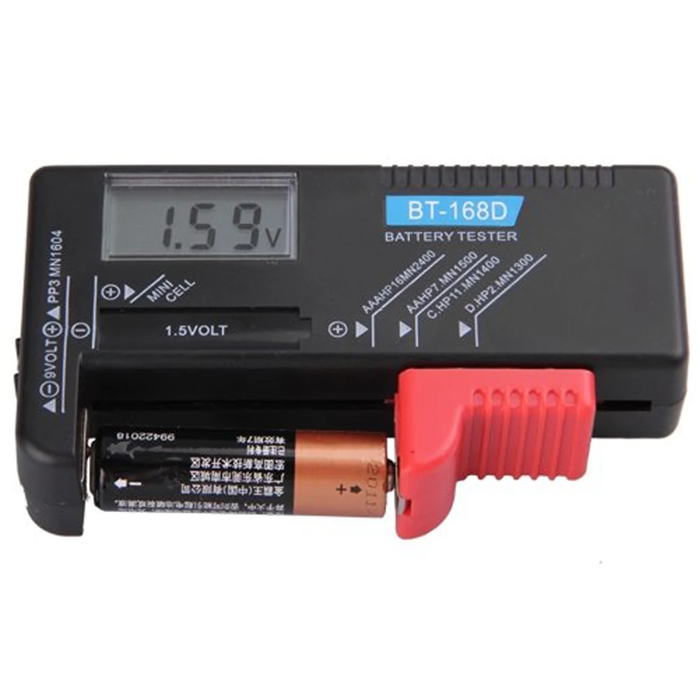 Tester digitale per batterie AA AAA 9V Display LCD Analizzatore di controllo della tensione Uso domestico Guscio in plastica resistente