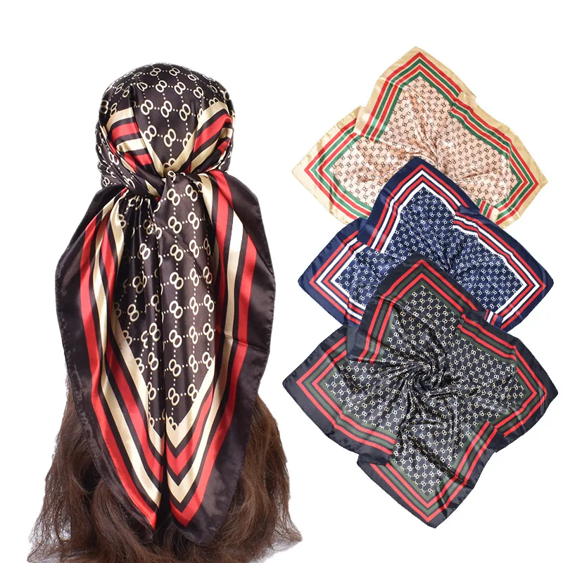 Bandana 90cm Twill Silk Scarf Shawl Luxury Brand Belts Saddles Print Square Scarf Women Hijabs Foulard Neckerchief Head Scarves