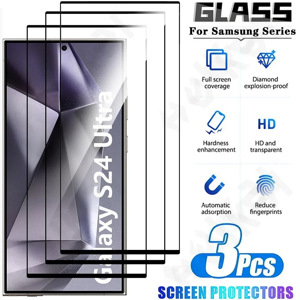 1-3 Pcs Tempered Glass For Samsung Galaxy S24 S23 S22 S25 Ultra Plus 5G A55 A35 A56 A54 A36 Curved Full Cover Screen Protector