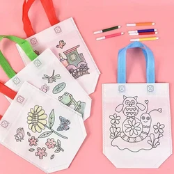 20Pcs DIY Coloring Bags with Markers Carnival Art Party Goodie Bags for Kids Eco Mini Non-Woven Fabric Shopping Storage Bags