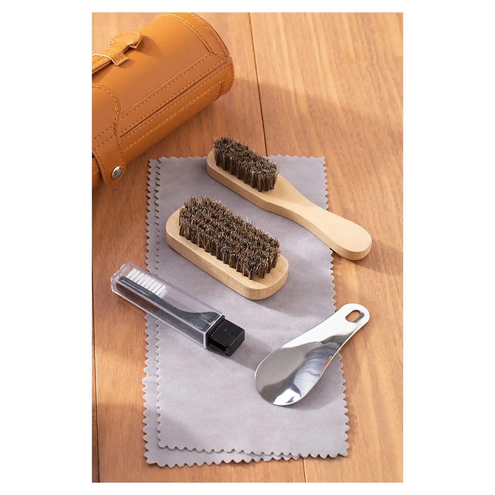 Portable Boot Brush Shoe Care Kit with Space Saving Storage Case Leather Shoe Cleaner Set for All Shoes and Sneakers