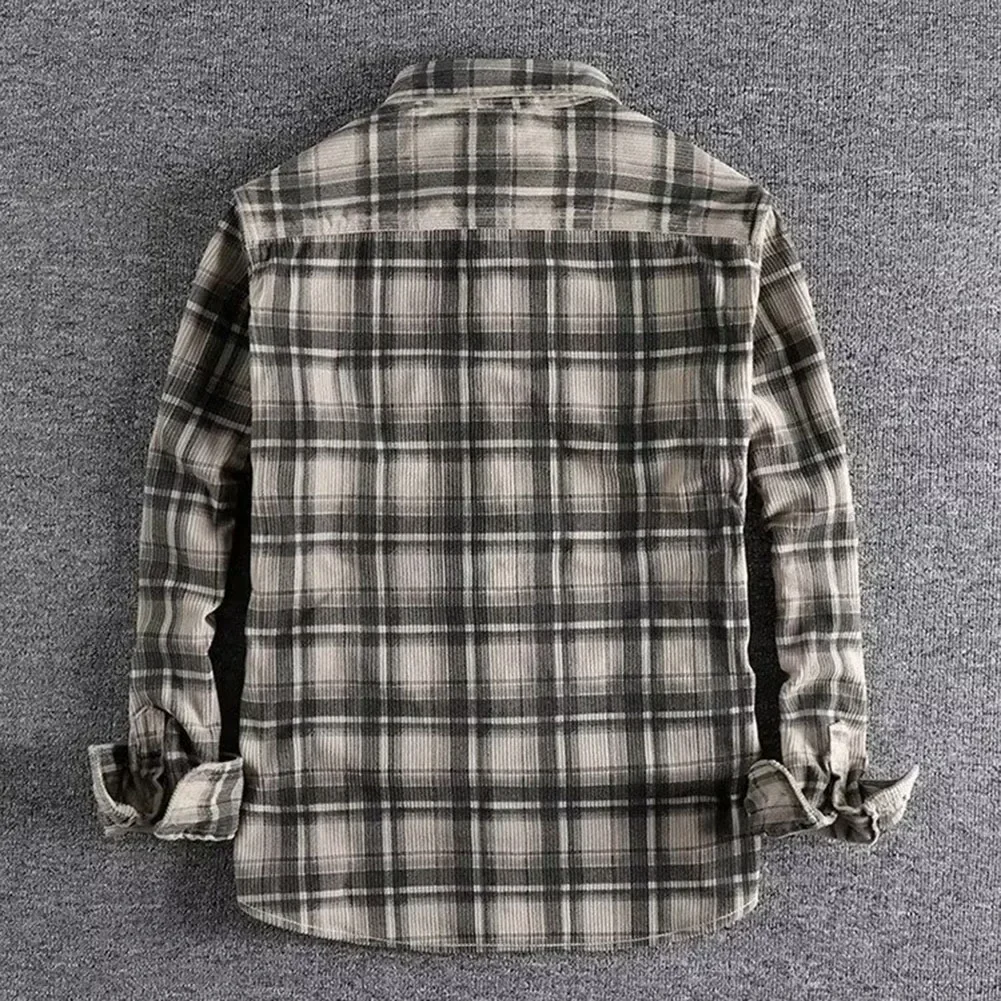 

Fashion Men's Classic Plaid Shirts Washed Corduroy Thick Autumn Spring Long Sleeve Comfortable Shirt Coat Man Clothing