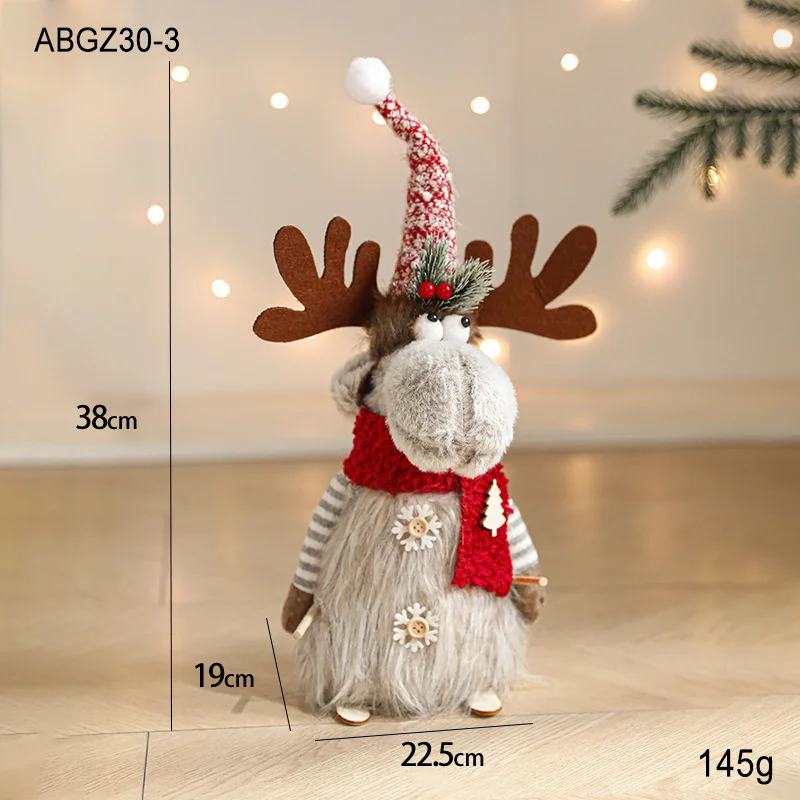 Christmas Reindeer Plush Doll Toy Stuffed Elk Gnome Santa Figurine Cute Table Decor Ornament Birthday Xmas Gift for Kids