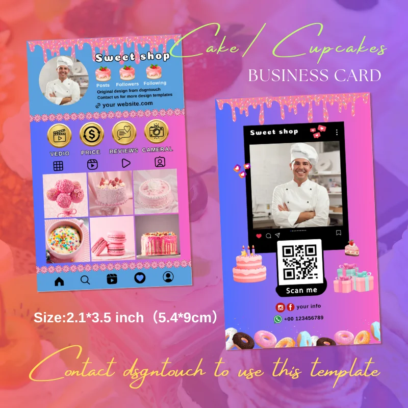 DsgnTouch Cake Bakery Instagram Business Card for Small Business Professional Social Media QR Code Card Maker Baker Chocolate