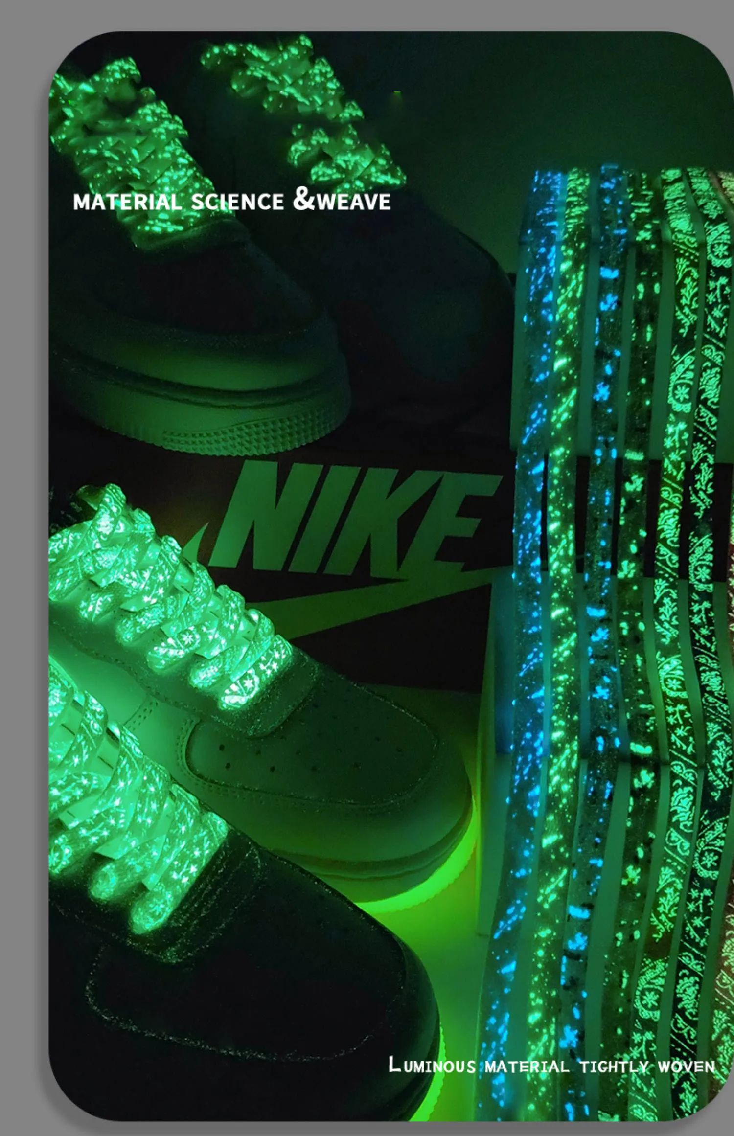 Flache, leuchtende Schnürsenkel für Sneaker, fluoreszierend, im Dunkeln leuchtend, mit Cashew-Blumen- und Tintenfleck-Motiv, für AF1, Damen und Herren – Detail 3