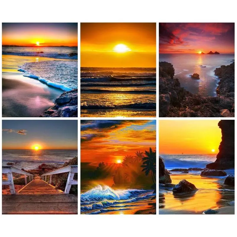 

CHENISTORY Diy Frame Kits Painting By Numbers Sunset Sea Scenery Drawing On Canvas Home Decor Pictures By Number Handpainted Art