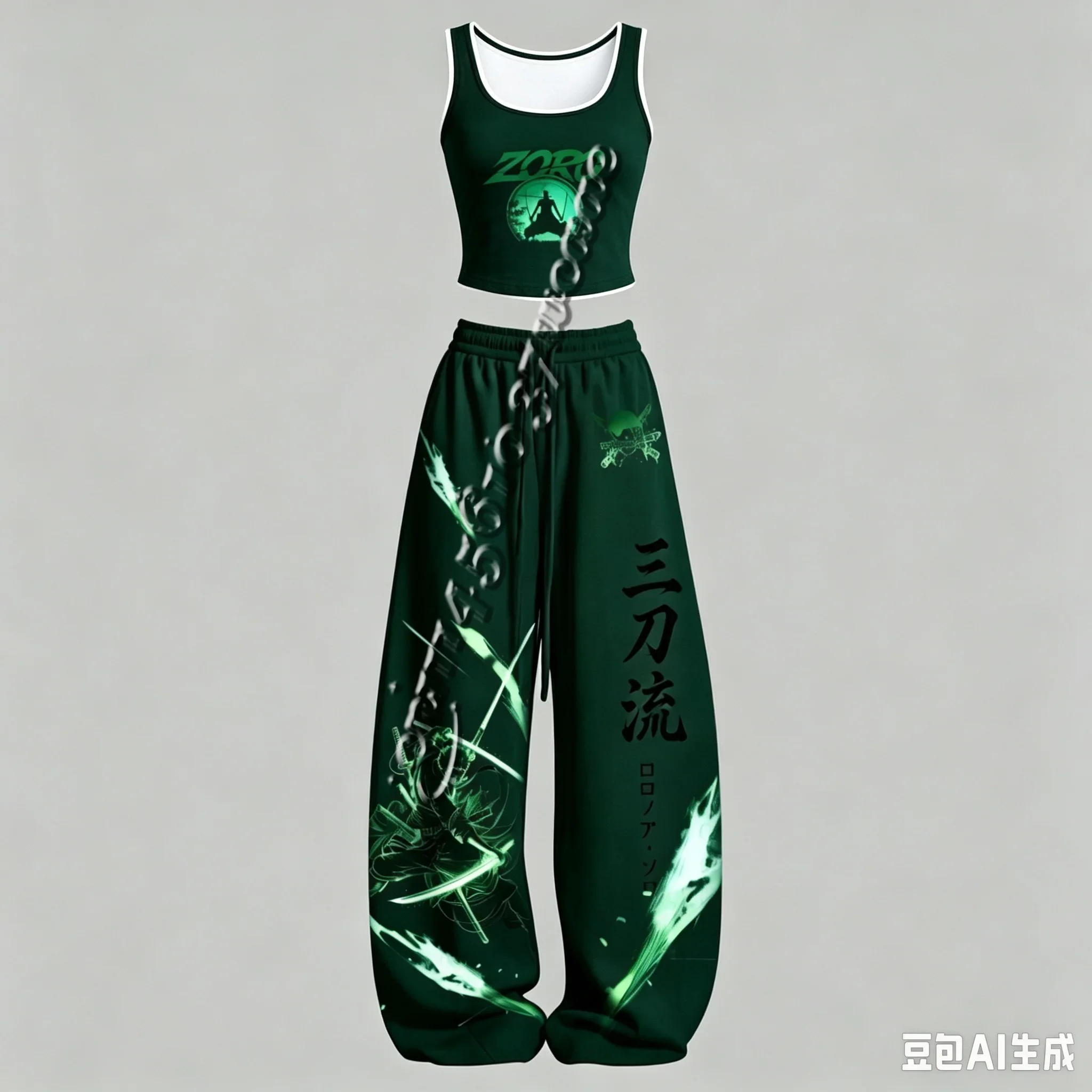 26/27 One Piece Luffy Gear5 Zoro Serie Anime-Charakter Tanktop Weite Hose Set, Unisex Anime-Outfit für die Familie – Detail 4
