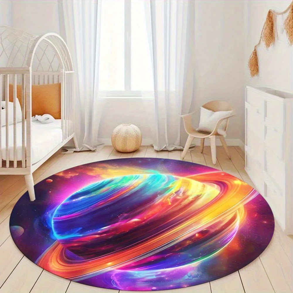 

Crystal velvet carpet[2D flat, not 3D]Comes with 2 anti slip matsCosmic Galaxy Space Theme Round Area Mat - Polyester, Non-Slip,