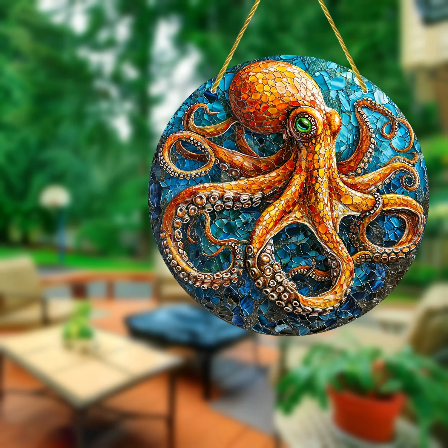 Octopus Retro Stained Window Hanging,Sun Catcher,Suncatchers,Lover,Friends,Acrylic Creative Round Sign,Garden,Yard,House