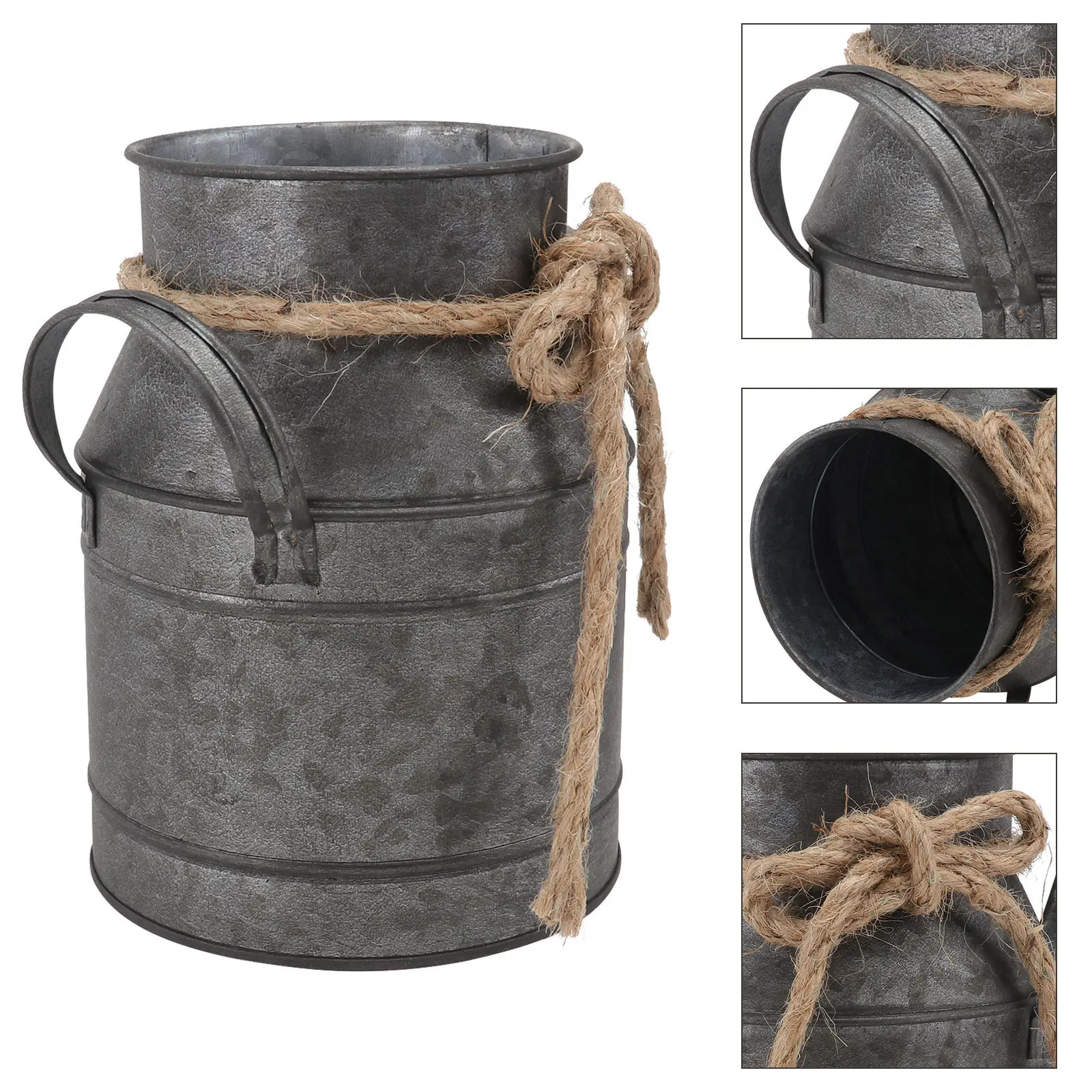 1Pcs Vintage Iron Flower Bucket Retro Milk Pot Bucket Tall Metal Vase for Dried Flowers Dining Room Decor Rustic Home Decoration