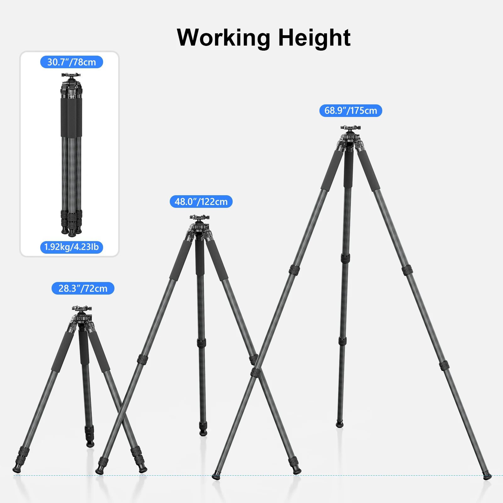 WEYLLAN HU323 카본 파이버 삼각대(52mm 레버 볼 헤드 내장, 32mm 튜브 경량 카메라 삼각대)