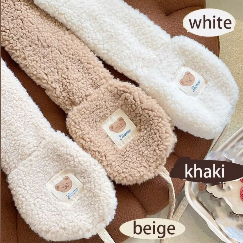 Cute Bear Tie Plush Earmuffs Windproof Foldable Plush Ear Cover Cold Protection Outdoor Riding Soft Plush Earflap Women Girls