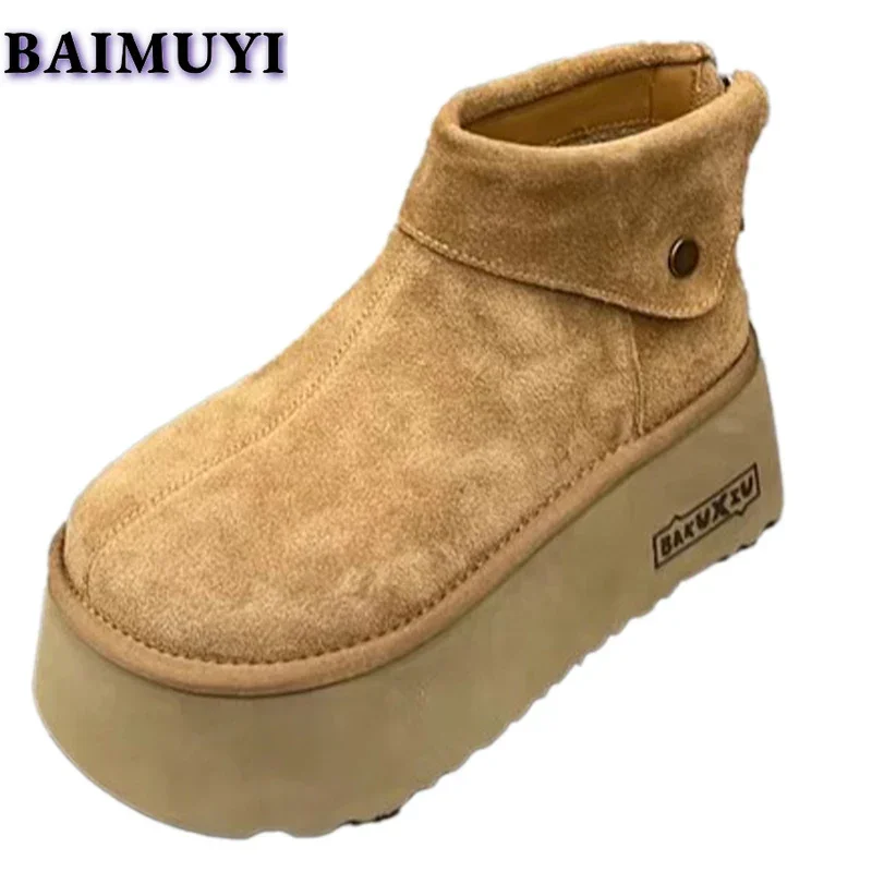 Flats Platform Women Ankle Snow Boots Cotton Shoes Brand Winter 2025 Trend Suede Casual Cozy Sneaker Plush Warm Botas Mujer