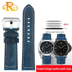 22mm 24mm 26mm Blue Frosted Vintage Leather watch strap For Panerai JEEP Tissot Breitling Hamilton Men's watchband Dark brown kh