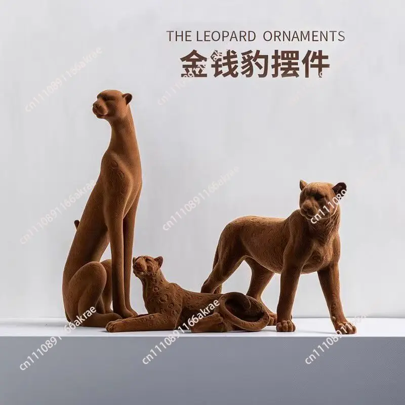 for Resin Flocking Leopard Animal Sculpture Cheetah Flocking Leopard Pendant Decorative Figurines Decoration Accessories