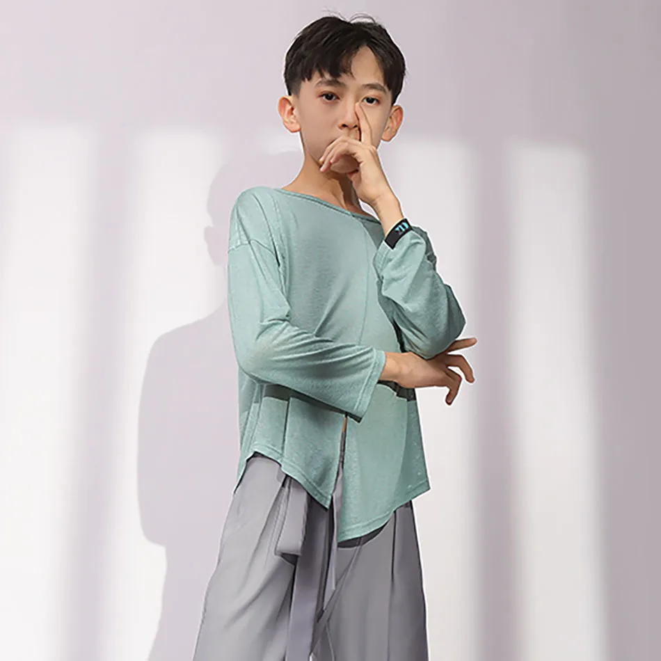 Nuovi ragazzi camicia da ballo latino autunno e inverno a maniche lunghe verde e bianco top da ballo jazz rumba chacha costume latino