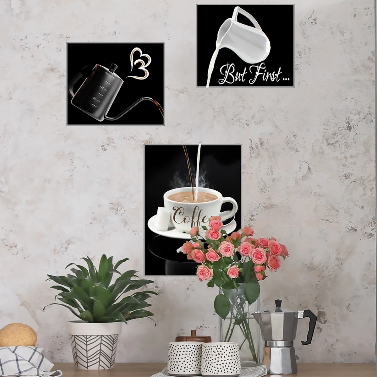 Nordic Style Coffee Cups Wall Stickers for Living Room Office Pantry Kitchens Home Decoration Self-adhesive Wall Decals Bedroom