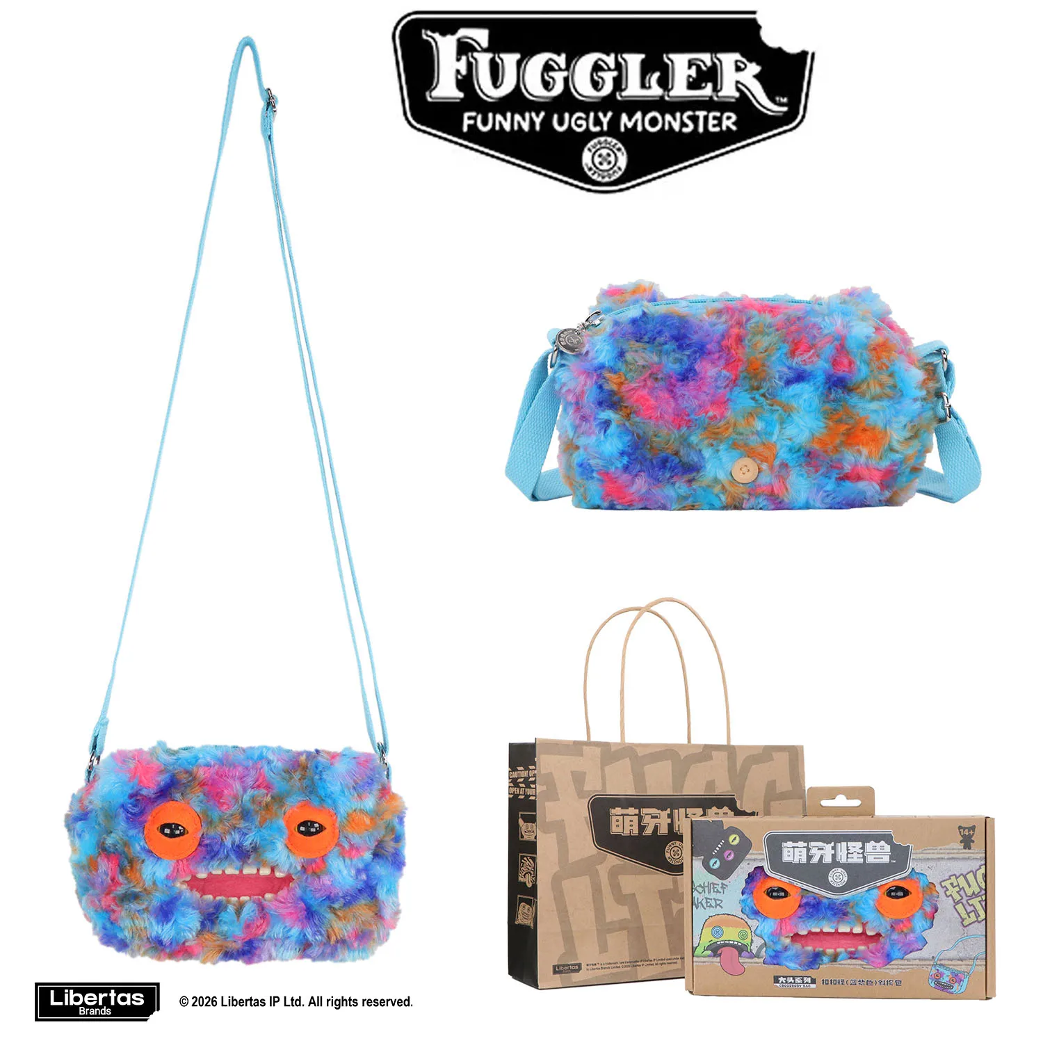 Fugglers Hässliches Zahnmonster Flauschige Umhängetaschen Niedliche Fugg Plüsch-Geldbörse Schulter-Rucksack Portemonnaie für Mädchen Jungen Cartoon-Tier 22CM