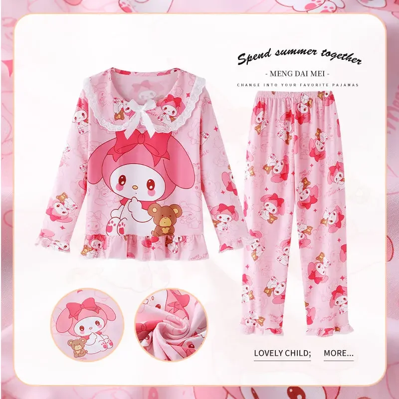 

Hello Kitty Cinnamoroll Anime Kawaii Sanrio Children Shirt Pants Pajamas Cute Princess Long Sleeve Homewear Cloth Gifts for Kids