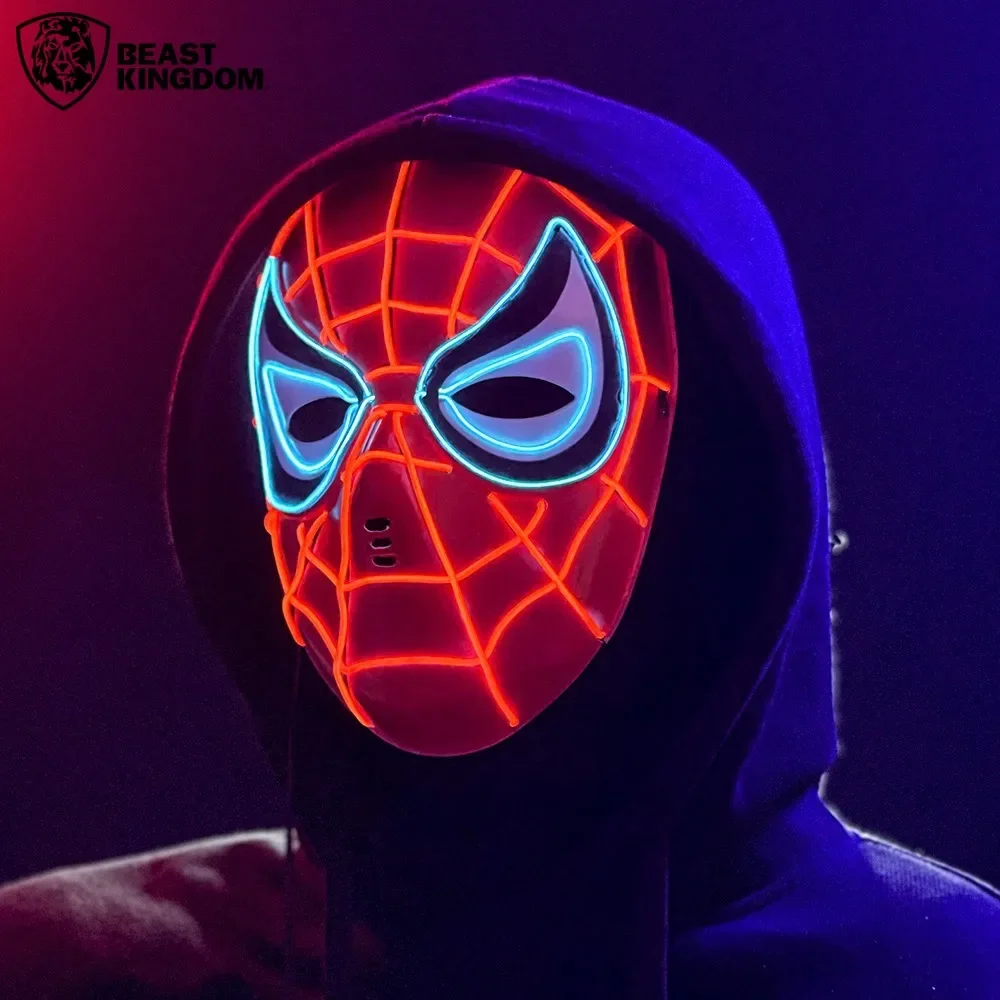 BEAST KINGDOM Spiderman Iron Led Mask Man Luminous Mask Avengers Hulk Superhero Cosplay Props Halloween Dress Up Party Supplies