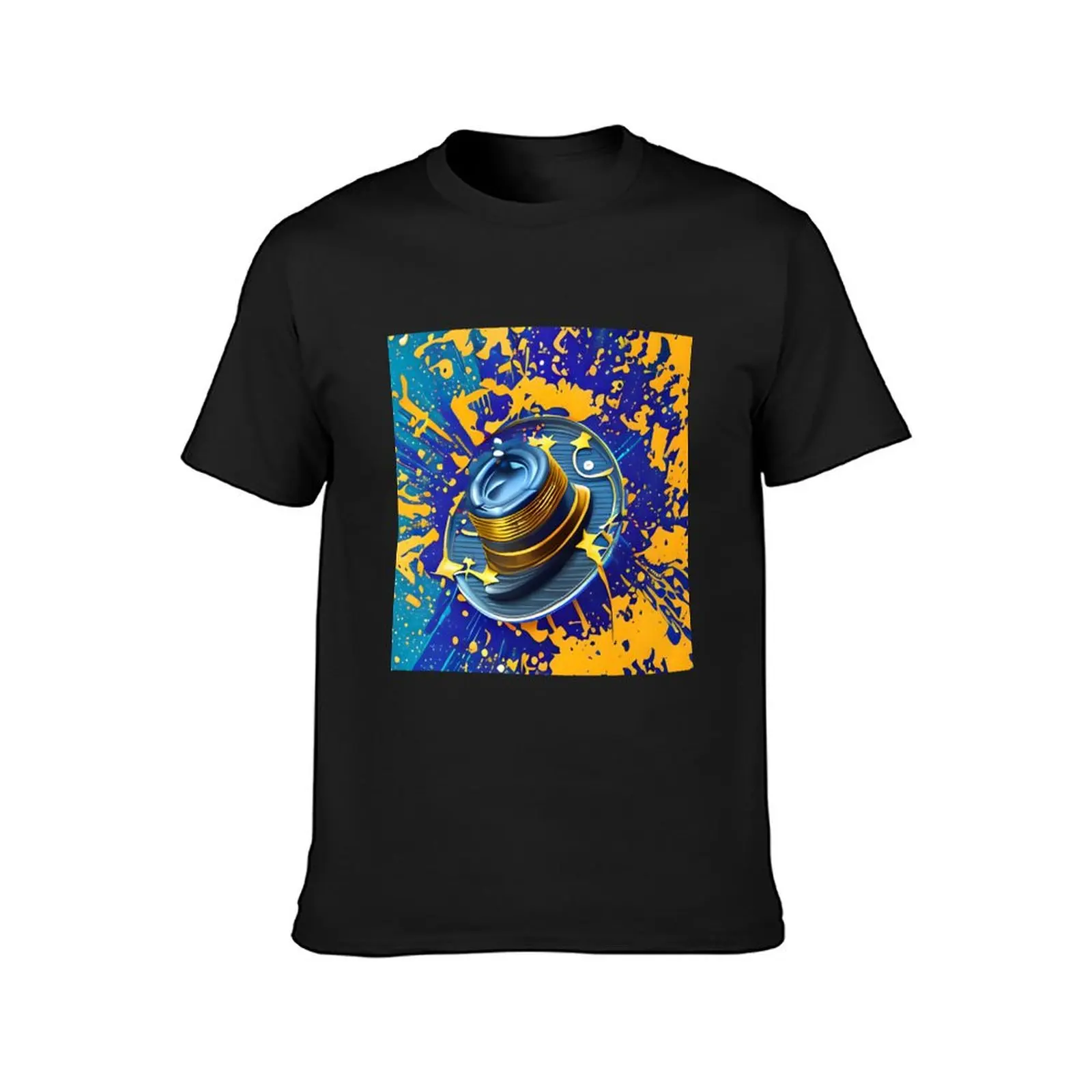 Shimmering Blue and Gold Fedora Hat T-Shirt aesthetic clothes anime fruit of the loom mens t shirts