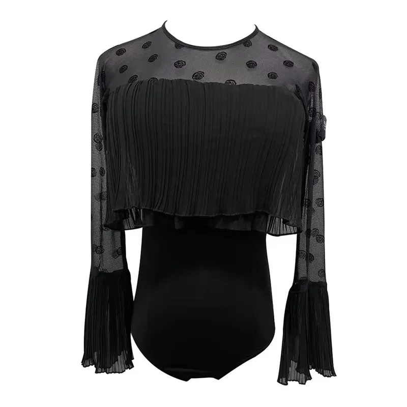 Mesh topy do tańca towarzyskiego kobiety Latin praktyka nosić kostium sceniczny Tango Dancewear nowoczesny taniec strój Salsa odzież JL4360